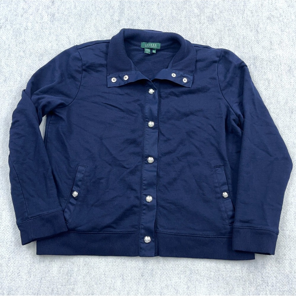 Lauren Ralph Lauren Jacket Women XL Navy Blue Snap Button Naval Nautical LRL